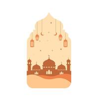 Islamic Frame with Mosque Silhouette and Lantern in Boho Design Style vector