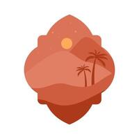 Islamic Oriental Frame with Desert and Palm Tree Silhouette in Boho Style vector