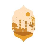 Islamic Oriental Frame with Mosque Silhouette in Boho Design Style vector