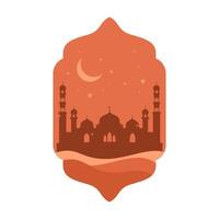 Islamic Frame with Mosque Silhouette in Window Boho Design Style vector
