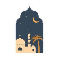 Islamic Boho Frame with Mosque Silhouette Ramadan Vibes vector