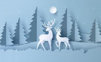 Deer in forest with snow. vector