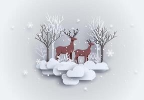 Deer in forest with snow. vector