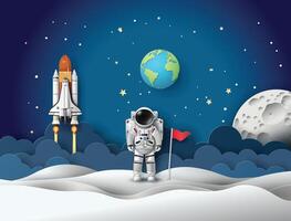 Astronaut with Flag on the planet. vector