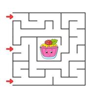 Square maze. Game for kids. Puzzle for children. cartoon character. Labyrinth conundrum. Find the right path. The development of logical and spatial thinking. illustration. vector