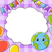Festive image with copy space for text. cartoon character, balloons, garlands. For the design of greeting cards, birthdays, stickers. illustration. vector