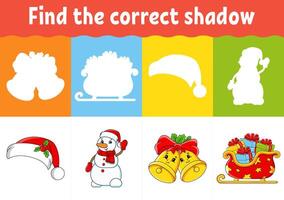 Find the correct shadow. Education worksheet. Matching game for kids. Color activity page. Puzzle for children. cartoon character. illustration. vector