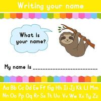 Writing your name. Educational activity worksheet for kids and toddlers. Game for children. illustration. vector