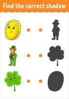 Find the correct shadow. Education developing worksheet. Matching game for kids. Color activity page. Puzzle for children. Cute character. illustration. vector