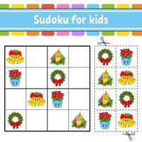 Sudoku for kids. Education developing worksheet. Activity page with pictures. Puzzle game for children. Logical thinking training. Funny character. illustration. vector
