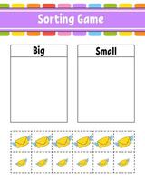 Sorting game for children. Happy characters. Big and small. Education worksheet. illustration. vector