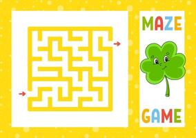 Square maze. Game for kids. Puzzle for children. Happy character. Labyrinth conundrum. Find the right path. illustration. vector