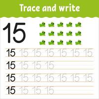Learn Numbers. Trace and write. Handwriting practice. Learning numbers for kids. Education developing worksheet. Color activity page. illustration. vector