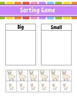 Sorting game for children. Happy characters. Big and small. Education worksheet. illustration. vector