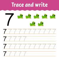 Learn Numbers. Trace and write. Handwriting practice. Learning numbers for kids. Education developing worksheet. Color activity page. illustration. vector