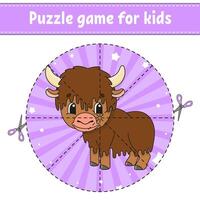 Cut and play. Round puzzle. Logic puzzle for kids. Activity page. Cutting practice for preschool. cartoon character. illustration. vector