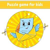Cut and play. Round puzzle. Logic puzzle for kids. Activity page. Cutting practice for preschool. cartoon character. illustration. vector