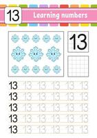 Trace and write numbers. Handwriting practice. Learning numbers for kids. Education developing worksheet. Activity page. illustration. vector