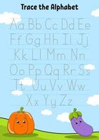 Writing letters. Tracing page. Practice sheet. Worksheet for kids. Learn alphabet. Cute character. Cartoon . illustration. vector