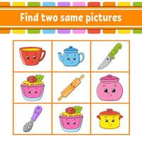 Find two same pictures. Task for kids. Education developing worksheet. Activity page. Color game for children. Funny character. Cartoon . illustration. vector