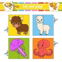 Cut and play. Flash cards. Color puzzle. Education developing worksheet. Activity page. Game for children. cartoon . Funny character. illustration. vector