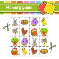Memory game for kids. Education developing worksheet. Activity page with pictures. Puzzle game for children. Logical thinking training. Funny character. cartoon . illustration. vector
