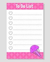To do list for kids. Empty template. The rectangular shape. Funny character. cartoon . For the diary, notebook, bookmark. illustration. vector