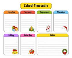 School schedule. Timetable for schoolboys. Empty template. Weekly planer with notes. cartoon character. illustration. vector