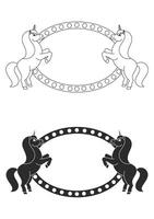 The two unicorns horses reared up. With space for your text. Element for the design of labels, ads, sites. Colored silhouette. Simple flat illustration. vector