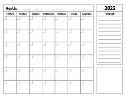 Blank calendar template for one month without dates. Colorful design with a cute character. illustration. vector
