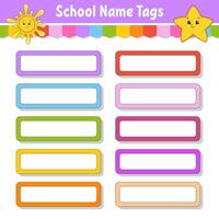 School name tags. Bright stickers. Rectangular label. illustration. vector