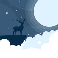 a deer stands on a cliff at night with the moon in the background vector