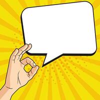 hand with speech bubble on yellow background vector