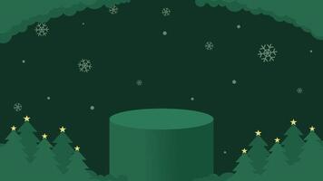 a green background with trees and snowflakes vector