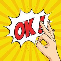 ok hand gesture with pop art background vector