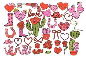 Retro Cowboy Western Valentine Symbolic Element Hand Drawn Bold Design collection vector