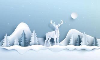 Reindeer with christmas tree and snow vector