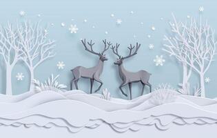 Deer in forest with snow. vector