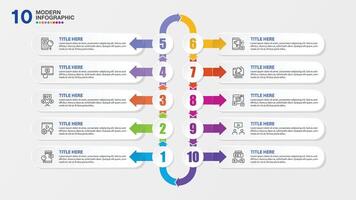 Modern infographic with 10 steps and business icons for presentation. vector