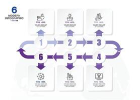 Infographic with 6 steps and business icons for presentation. vector