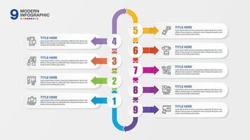 Infographic with 9 steps for presentation. vector