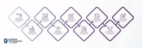 Infographic process design with icons and 9 options or steps. vector