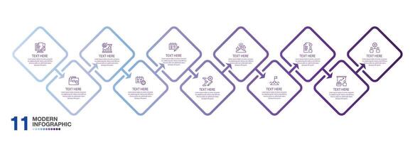 Infographic process design with icons and 11 options or steps. vector