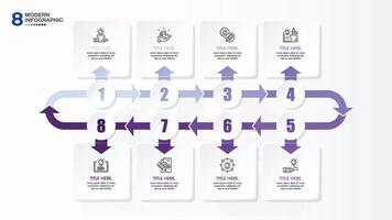 Modern infographic with 8 steps and business icons for presentation. vector