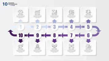 Modern infographic with 10 steps and business icons for presentation. vector