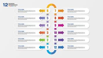 Infographic with 12 steps and business icons for presentation. vector