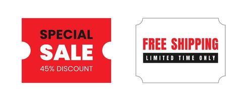 Set of discount, promotion coupon templates for special offer with sale text. Concept voucher for announcement, advertising. Black, white, red colors. illustration isolated on transparent background vector