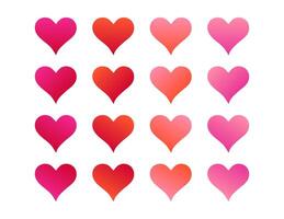 Red pink gradient hearts. Set of flat elements isolated on white background. Design for decorations Valentines Day card, web, banner vector