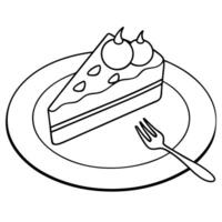Elegant Dessert Plate with Chocolate Cake Slice and Fork - Side View Line Art vector