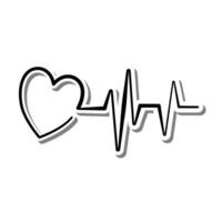 Line Beats with Heart Outline on white silhouette and gray shadow. Illustration for decorate and any design. vector